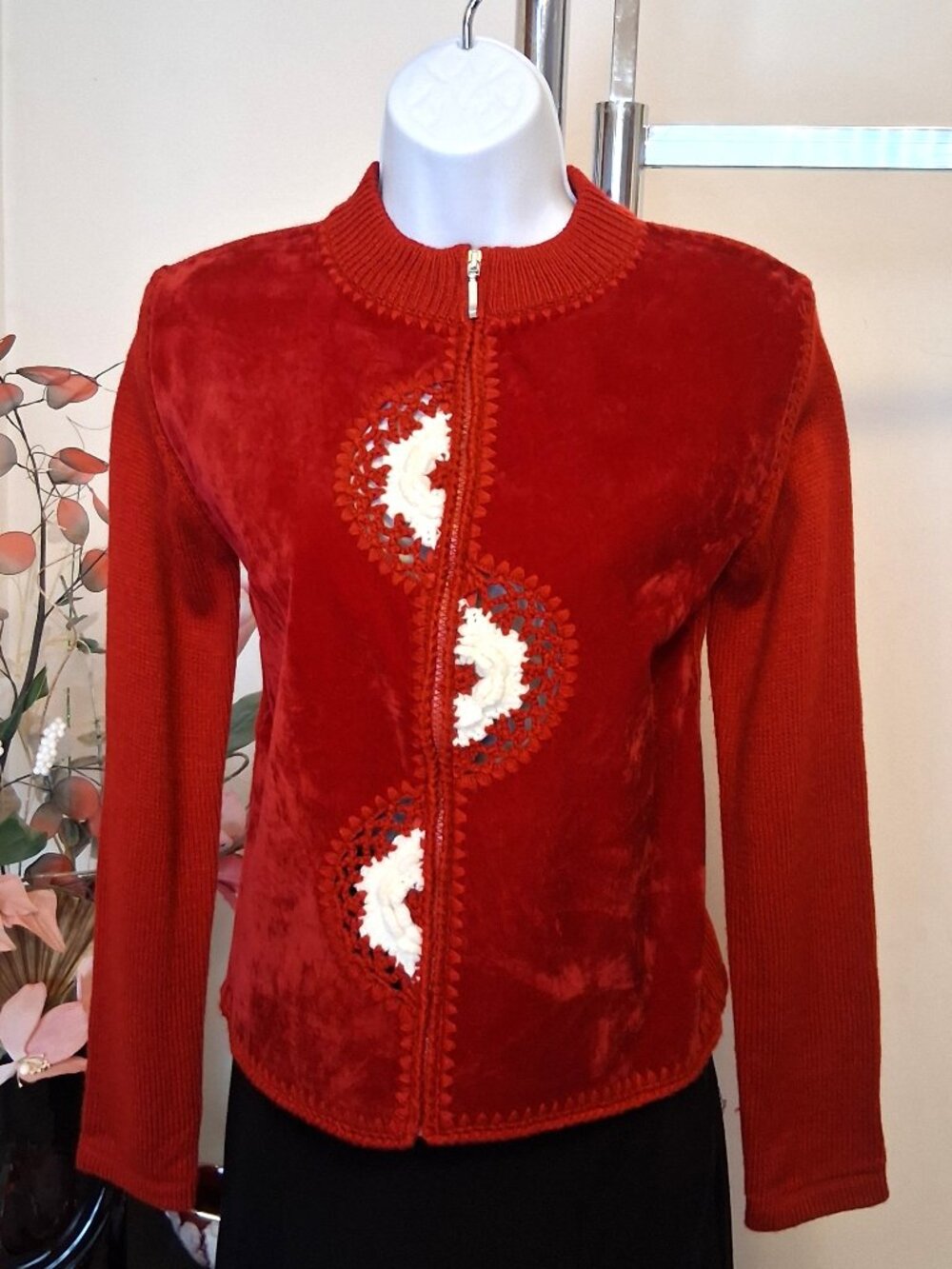 Quality Structured Knit Zip-Up Cardigan Red Sweater Women S Office Fall Winter